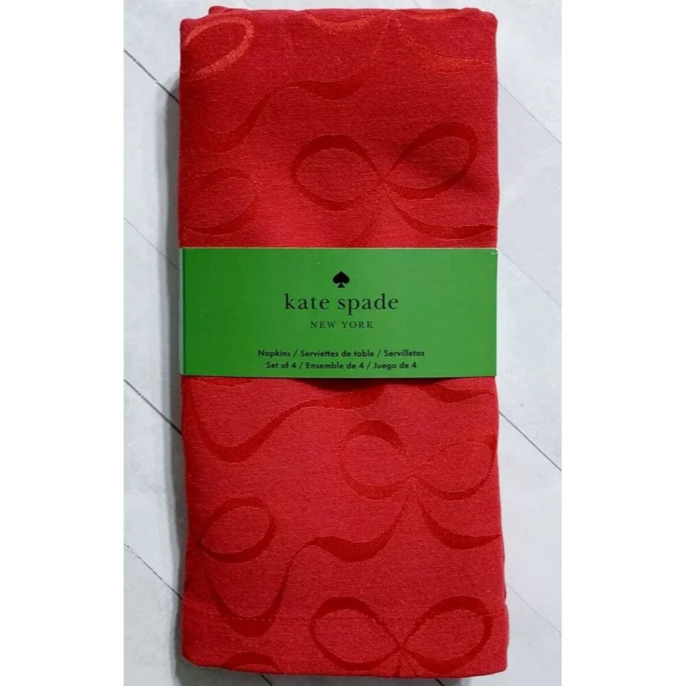 Kate Spade Red Napkins Set of 4 All Wrapped Up Holiday Christmas Bows Valentine